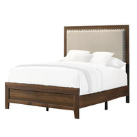 Shannon Twin Bed with Nailhead Trim, Ivory Fabric on Cherry Brown Wood - BM338432