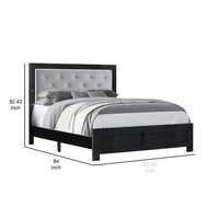 Ancy Queen Panel Bed, Built-In Lights, Tufted Fabric, Black Gray Wood - BM338433