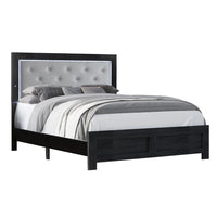 Ancy Queen Panel Bed, Built-In Lights, Tufted Fabric, Black Gray Wood - BM338433