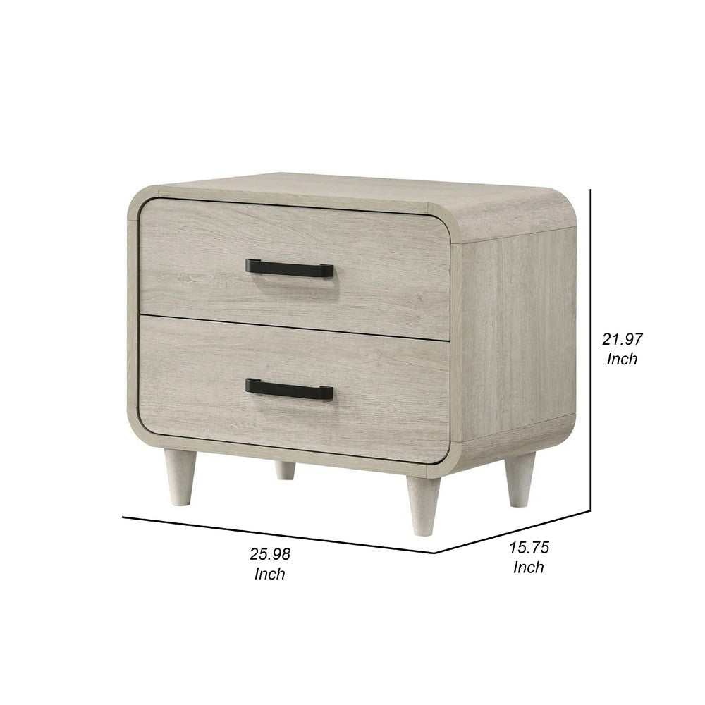 Meni Nightstand, 2 Drawers, Black Metal Handles, Scandinavian White - BM338435