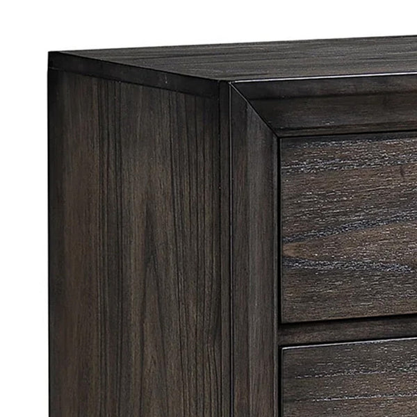 Jeni Nightstand, 3 Drawers, Chrome Metal Handles, Rustic Dark Gray - BM338440