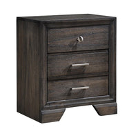Jeni Nightstand, 3 Drawers, Chrome Metal Handles, Rustic Dark Gray - BM338440