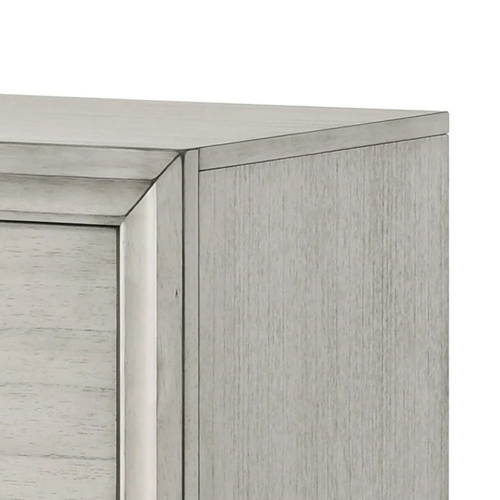 Jeni Nightstand, 2 Drawers, Chrome Handles, Rustic White Mist - BM338443
