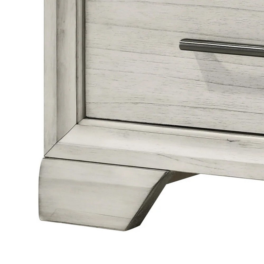 Jeni Nightstand, 2 Drawers, Chrome Handles, Rustic White Mist - BM338443