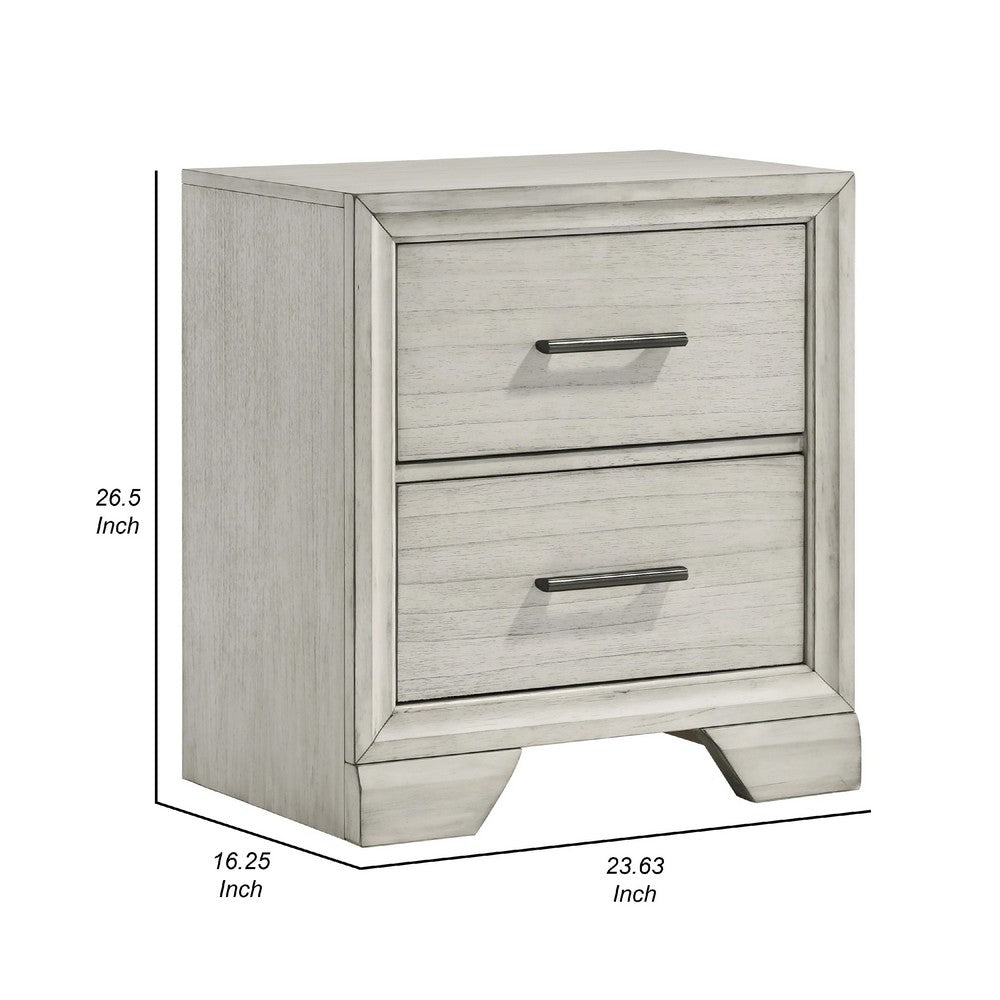 Jeni Nightstand, 2 Drawers, Chrome Handles, Rustic White Mist - BM338443