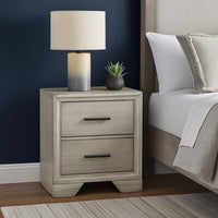 Jeni Nightstand, 2 Drawers, Chrome Handles, Rustic White Mist - BM338443