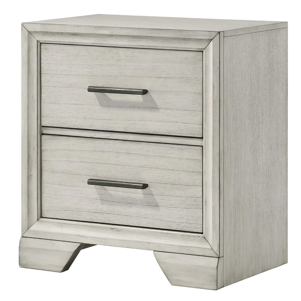 Jeni Nightstand, 2 Drawers, Chrome Handles, Rustic White Mist - BM338443