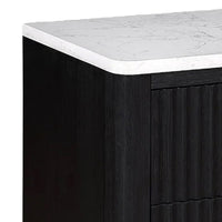 Frey Nightstand with 2 Drawers, White Faux Stone Top, Brass Legs, Black - BM338447