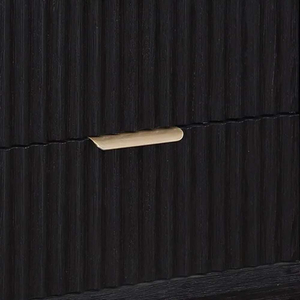 Frey Nightstand with 2 Drawers, White Faux Stone Top, Brass Legs, Black - BM338447