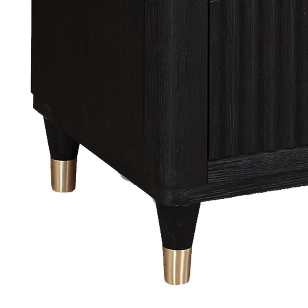 Frey Nightstand with 2 Drawers, White Faux Stone Top, Brass Legs, Black - BM338447