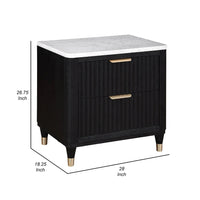 Frey Nightstand with 2 Drawers, White Faux Stone Top, Brass Legs, Black - BM338447