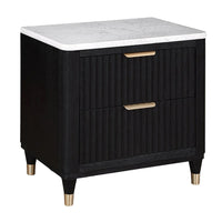 Frey Nightstand with 2 Drawers, White Faux Stone Top, Brass Legs, Black - BM338447
