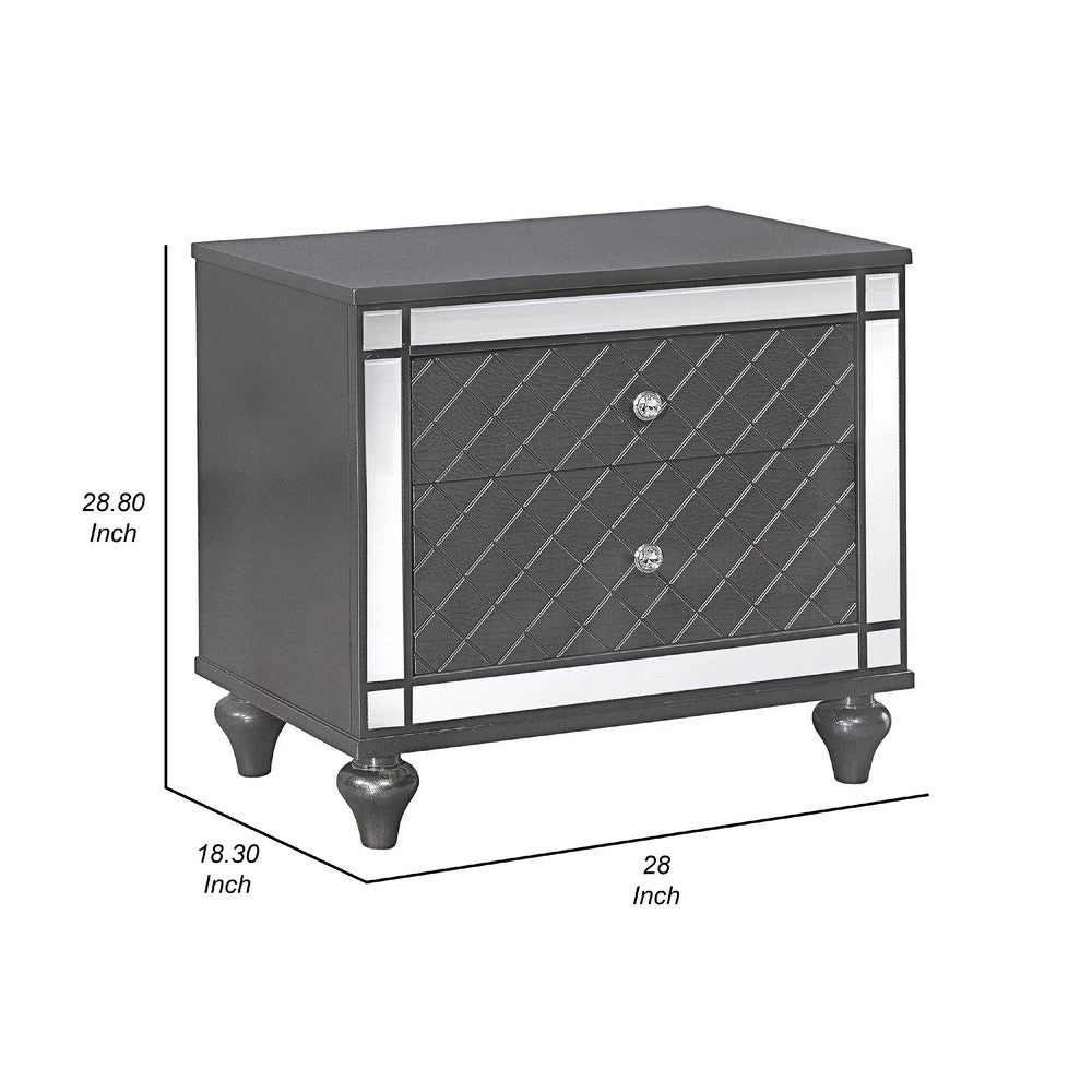 Reff Nightstand, 2 French Dovetail Drawers, Crystal Knobs, Gray - BM338454