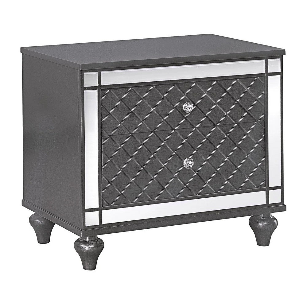 Reff Nightstand, 2 French Dovetail Drawers, Crystal Knobs, Gray - BM338454