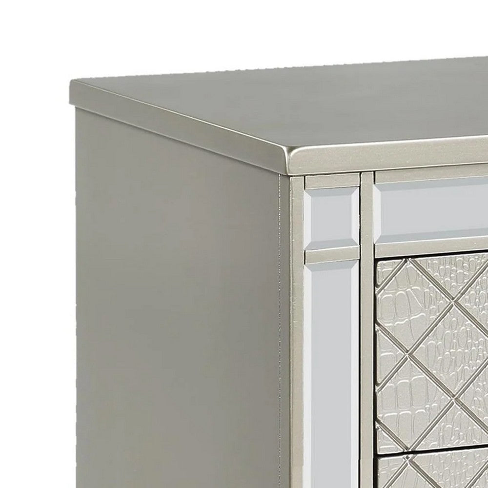Cristo Nightstand, 2 Dovetail Drawers, Crystal Knobs, Champagne Silver - BM338455