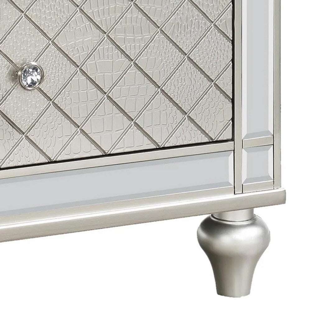 Cristo Nightstand, 2 Dovetail Drawers, Crystal Knobs, Champagne Silver - BM338455