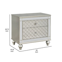 Cristo Nightstand, 2 Dovetail Drawers, Crystal Knobs, Champagne Silver - BM338455