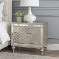 Cristo Nightstand, 2 Dovetail Drawers, Crystal Knobs, Champagne Silver - BM338455