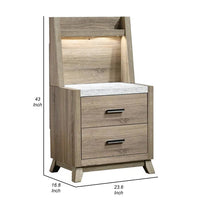 Tily Nightstand w Wall Panel, 2 Drawers, White Faux Stone Top, Brown - BM338462
