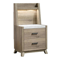 Tily Nightstand w Wall Panel, 2 Drawers, White Faux Stone Top, Brown - BM338462
