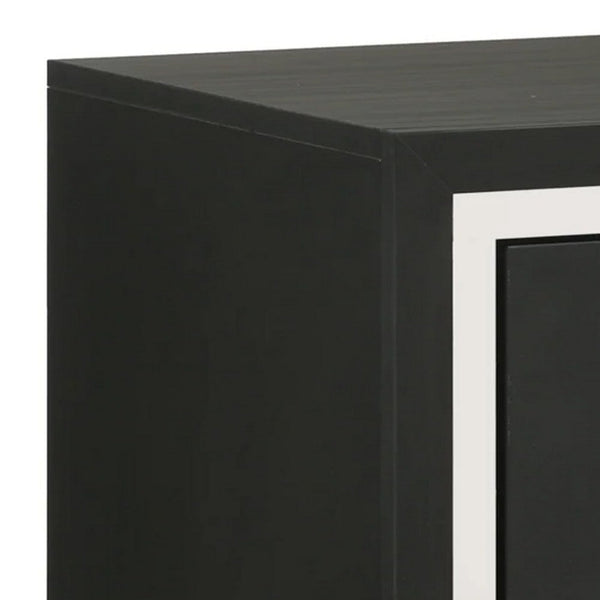 Geny Nightstand, 2 Drawers, Silver Trim and Metal Handles, Black Wood - BM338467