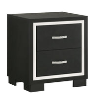 Geny Nightstand, 2 Drawers, Silver Trim and Metal Handles, Black Wood - BM338467