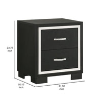 Geny Nightstand, 2 Drawers, Silver Trim and Metal Handles, Black Wood - BM338467