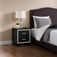 Geny Nightstand, 2 Drawers, Silver Trim and Metal Handles, Black Wood - BM338467