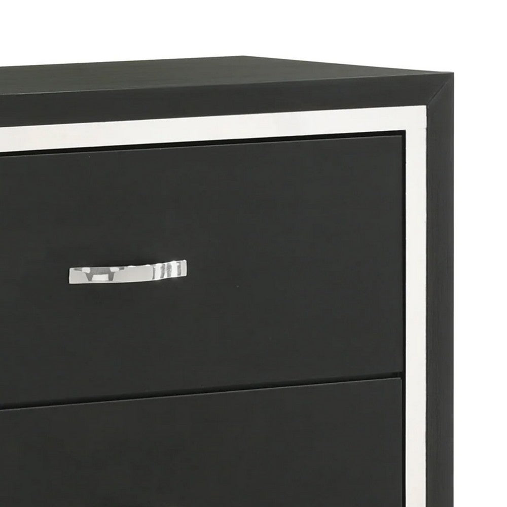 Geny Tall Dresser Chest, 4 Drawers, Silver Trim and Metal Handles, Black - BM338468