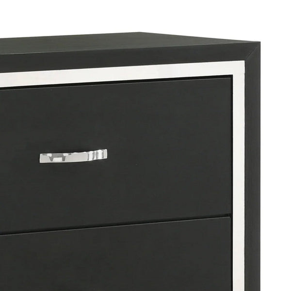 Geny Tall Dresser Chest, 4 Drawers, Silver Trim and Metal Handles, Black - BM338468
