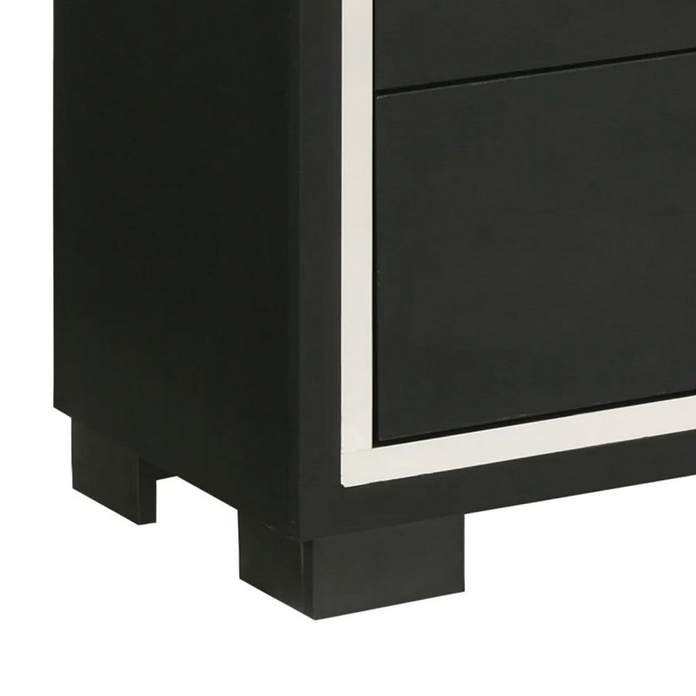 Geny Tall Dresser Chest, 4 Drawers, Silver Trim and Metal Handles, Black - BM338468