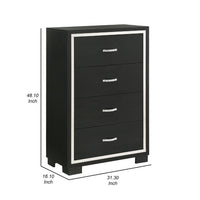 Geny Tall Dresser Chest, 4 Drawers, Silver Trim and Metal Handles, Black - BM338468