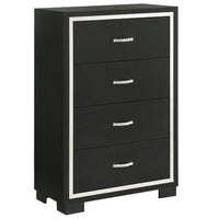 Geny Tall Dresser Chest, 4 Drawers, Silver Trim and Metal Handles, Black - BM338468