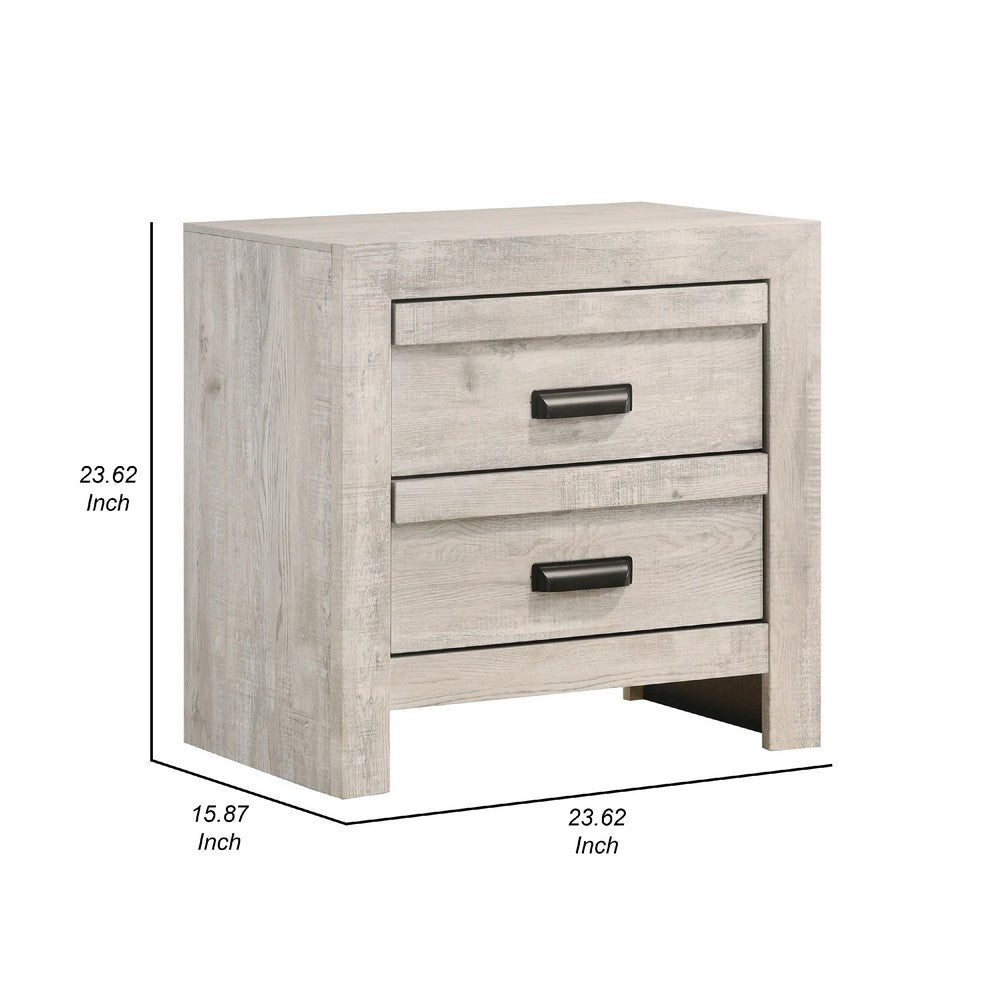 Velz Nightstand, 2 Drawers, Metal Finger Pull Handles, Weathered Beige - BM338472