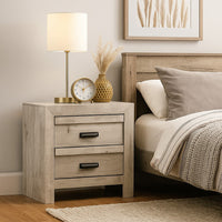 Velz Nightstand, 2 Drawers, Metal Finger Pull Handles, Weathered Beige - BM338472
