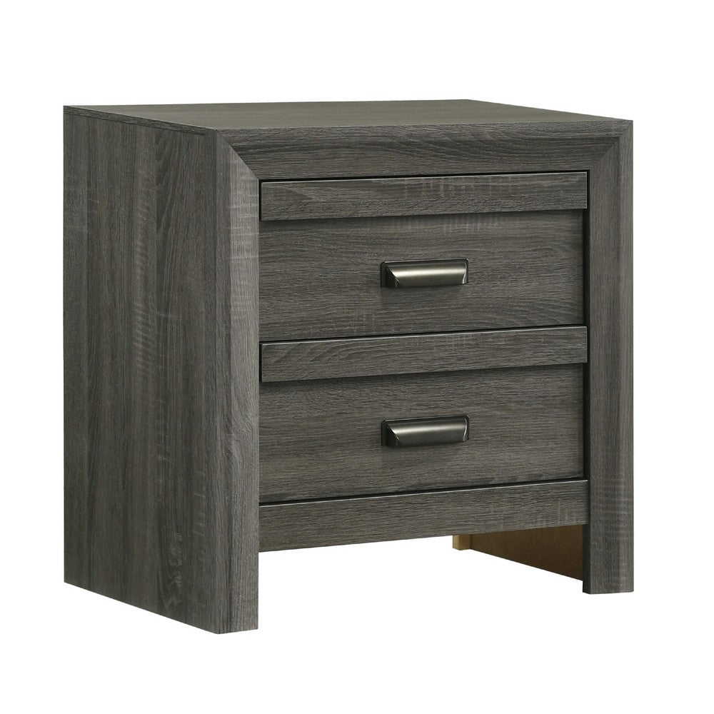 Velz Nightstand, 2 Drawers, Metal Finger Pull Handles, Dark Gray Wood - BM338480