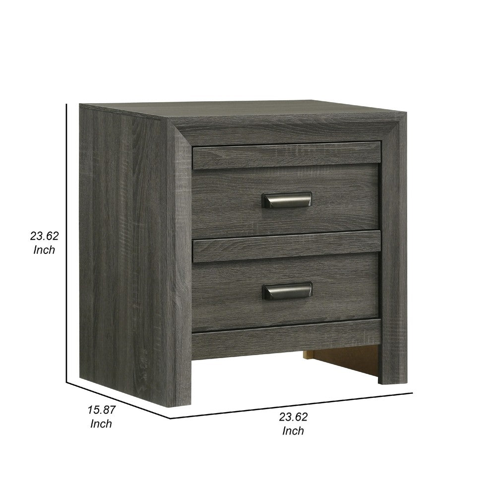 Velz Nightstand, 2 Drawers, Metal Finger Pull Handles, Dark Gray Wood - BM338480
