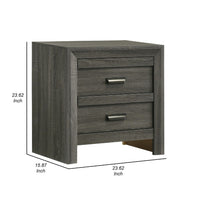 Velz Nightstand, 2 Drawers, Metal Finger Pull Handles, Dark Gray Wood - BM338480