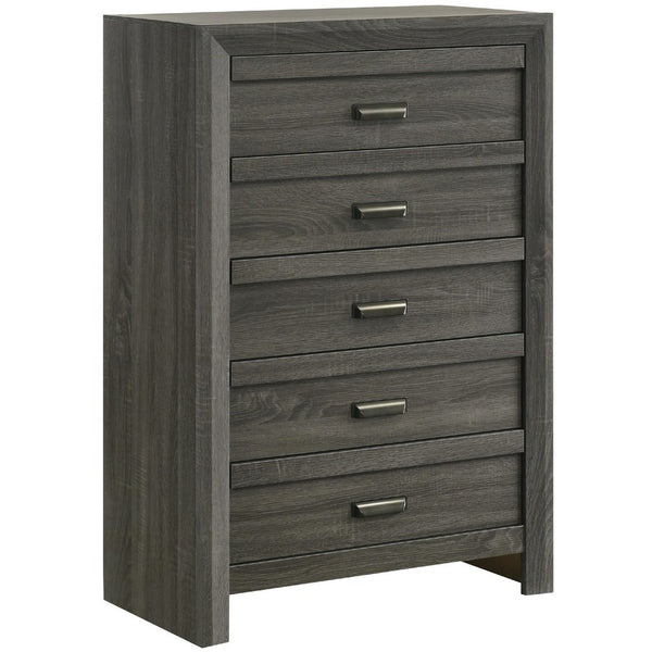 Velz Tall Dresser Chest, 5 Drawers, Finger Pull Handles, Dark Gray Wood - BM338481