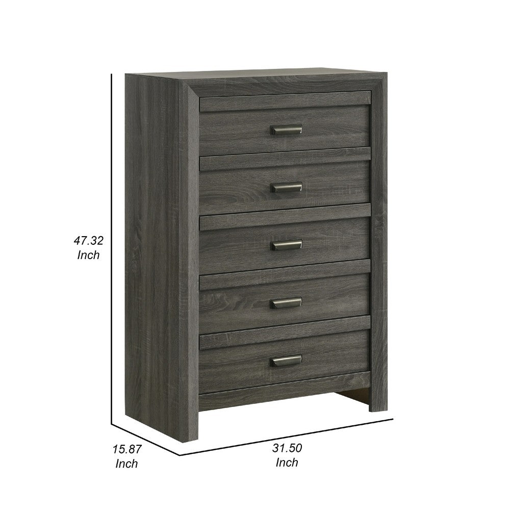 Velz Tall Dresser Chest, 5 Drawers, Finger Pull Handles, Dark Gray Wood - BM338481