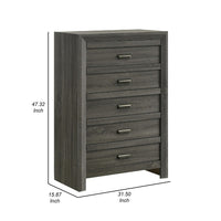 Velz Tall Dresser Chest, 5 Drawers, Finger Pull Handles, Dark Gray Wood - BM338481