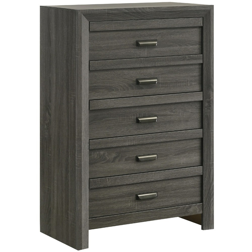 Velz Tall Dresser Chest, 5 Drawers, Finger Pull Handles, Dark Gray Wood - BM338481