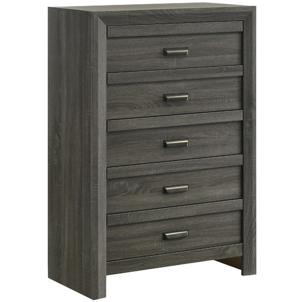 Velz Tall Dresser Chest, 5 Drawers, Finger Pull Handles, Dark Gray Wood - BM338481