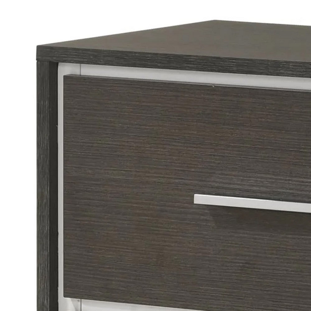 Hez Nightstand, 2 Drawers, Silver Trim, Modern Dark Brown Finish - BM338488
