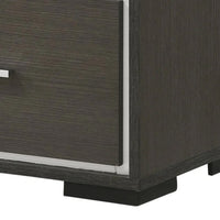 Hez Nightstand, 2 Drawers, Silver Trim, Modern Dark Brown Finish - BM338488