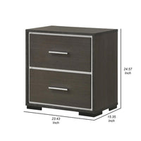 Hez Nightstand, 2 Drawers, Silver Trim, Modern Dark Brown Finish - BM338488