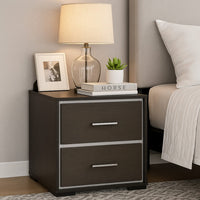 Hez Nightstand, 2 Drawers, Silver Trim, Modern Dark Brown Finish - BM338488