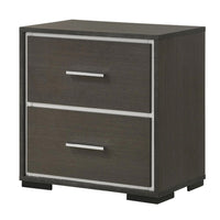 Hez Nightstand, 2 Drawers, Silver Trim, Modern Dark Brown Finish - BM338488