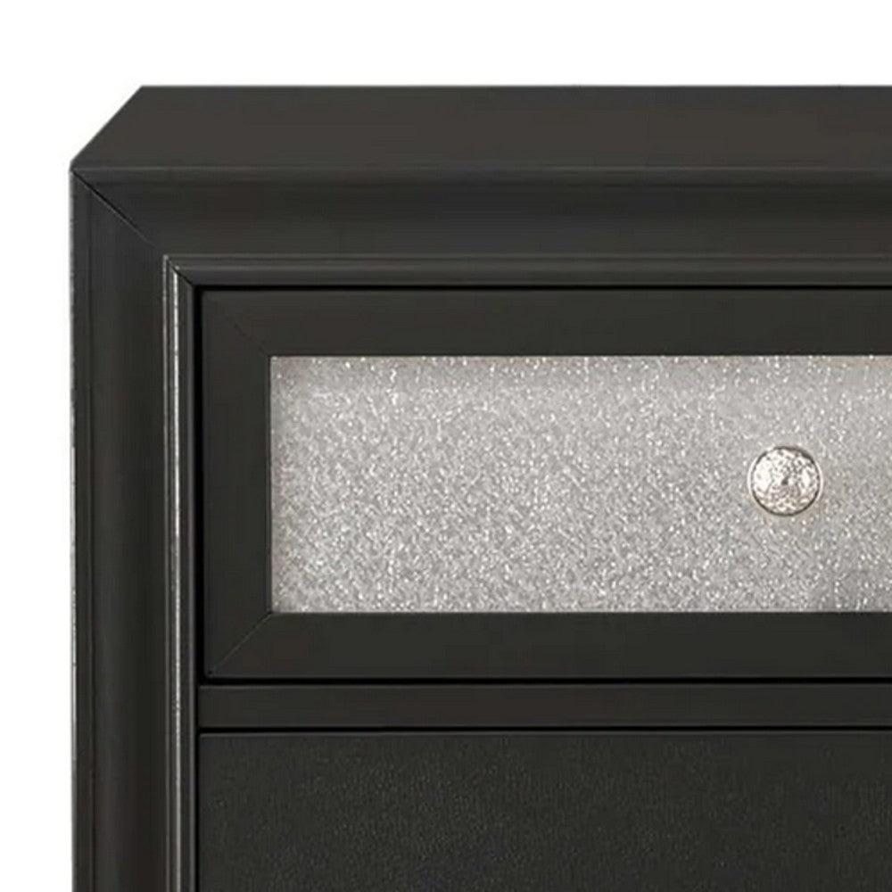 Lexi Nightstand, 2 Drawers, Silver Handles and Knobs, Black Veneer - BM338495