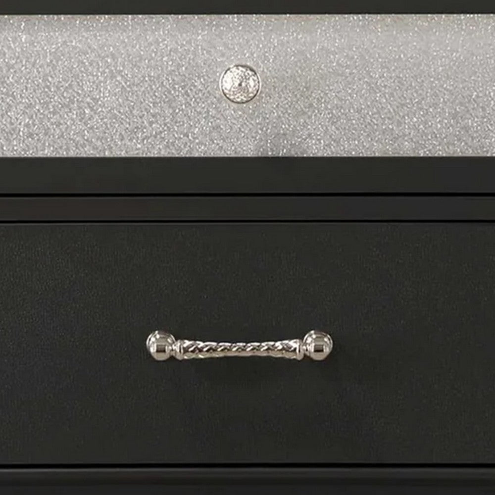 Lexi Nightstand, 2 Drawers, Silver Handles and Knobs, Black Veneer - BM338495